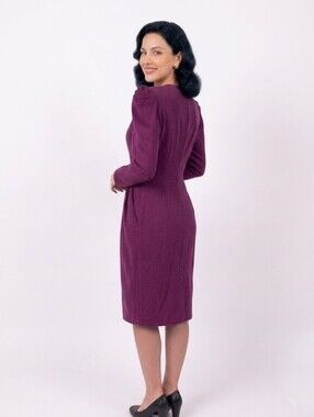 Caron of Chicago Vintage Purple Puff Sleeve Made in USA Midi Dress - Size 6